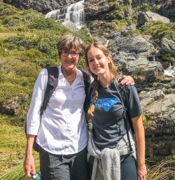 Mum and Daughter at Routeburn Track Falls, Otago New Zealand