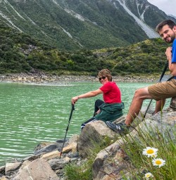 Mum and Son at Tasman Glacier, Canterbury New Zealand
