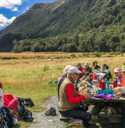 Picnic lunch at Routeburn track valley, otago new zealand