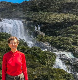 Lady at Routeburn Track Falls, Otago New Zealand