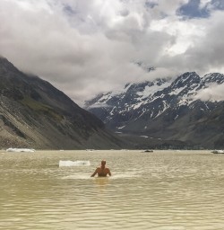 Swim at Hooker Lake, Canterbury New Zealand