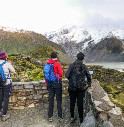 Walking the Hooker Valley Track Bridge, Canterbury New Zealand