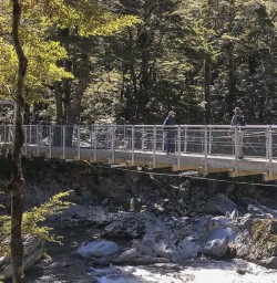 Group on Routeburn Track River Bridge, Otago New Zealand