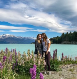 Girls with lupins at Lake Pukaki