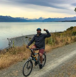 Guest cycling the shores of Lake Pukaki