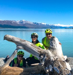 Playing around on Lake Pukaki's shores