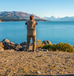 Taking picture at Lake Tekapo, Otago New Zealand