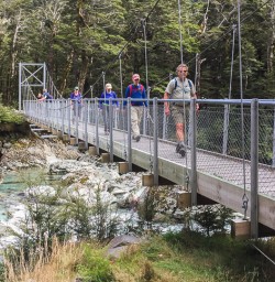 Crossing Routeburn Track River, Otago New Zealand