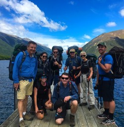 Our Kiwi Classic party pauses for a group shot at Lake Rotoiti