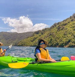 Ladies kayaking the Marlborough Sounds, New Zealand