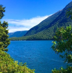 Misty mountains over Lake Gunn