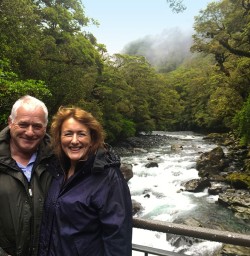 Picture perfect! That's a classic New Zealand view right there. At Milford Sound.