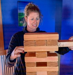 Playing jenga Star Tavern Cape Foulwind