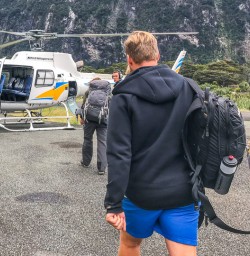 Taking Helicopter at Milford Sound, Fiordland National Park Southland New Zealand