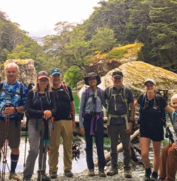8. Group picture by the river on Routeburn Track
