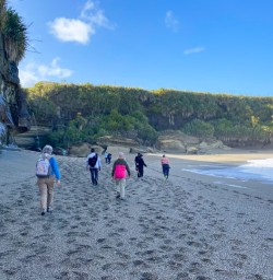 8. Guests walking beach Cape Foulwind