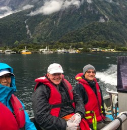 Boating through Milford Sound