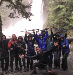Group at Giant Gate Falls, Milford Track Fiordland New Zealand