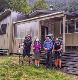 Group at Lakehead Hut in Nelson, Tasman New Zealand