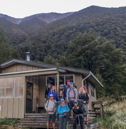 Group at Lakehead Hut in Nelson, Tasman New Zealand