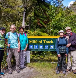 Group at Milford Track, Arthur river, Fiordland New Zealand