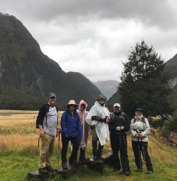 Group at Routeburn track valley, Fiordland New Zealand