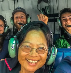 Group selfie in the helicopter in New Zealand