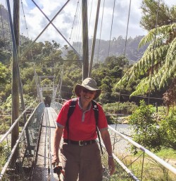 Guest on the bridge at Punakaiki river, Paparoa National Park West Coast New Zealand