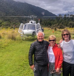 Helicopter landing at Martins Bay, Fiordland New Zealand