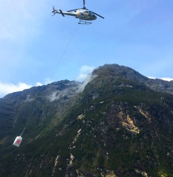 The chopper bringing in the essentials – Chocolate and Pinot Noir! Hollyford Valley