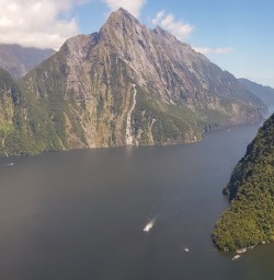Milford sound view from helicopter, Milford Sound Fiordland Southland New Zealand