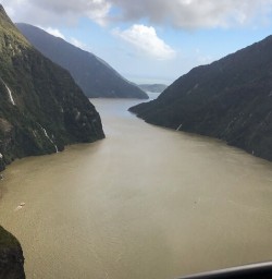 Helicopter tour at Milford Sound, Fiordland New Zealand