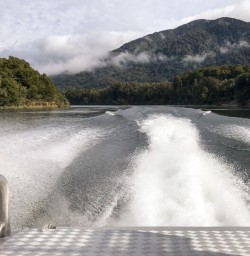 Jetboat at Hollyford river, Fiordland New Zealand