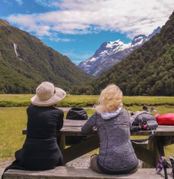 Ladies at Routeburn track valley, Otago New Zealand
