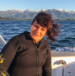 Lady on the boat at Kaikoura, Canterbury New Zealand