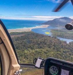 Helicopter view of Lake Martins Bay, Fiordland New Zealand