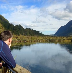 hiker enjoying view of milford track river