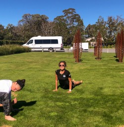 Stretching at Wairau river, Marlborough New Zealand