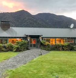 Sunrise on Martins Bay Lodge, Fiordland National Park New Zealand