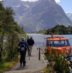 Taking boat at Arthur river, Fiordland New Zealand