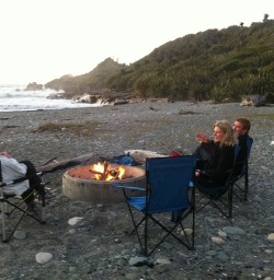 Campfire Punakaiki beach New Zealand
