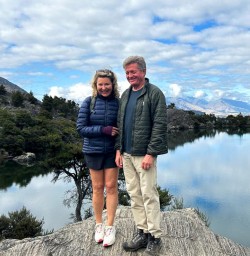 Couple hiking in Mou Waho Island wildlife reserve 20JAN25