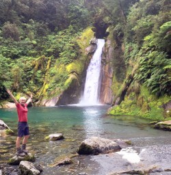 Happy Hiking Guide at Giants Gate Falls on the Milford Track