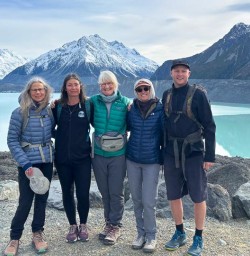 Guests on Hooker Valley Track lake view Mt Cook National Park PS27OCt26