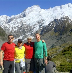 Colourful hikers in Mt Cook