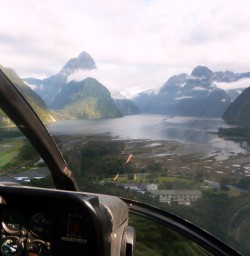 View of Milford Sound from helicopter