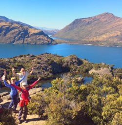 Hiking Group at Mou Waho lookout and Lake Wanaka view