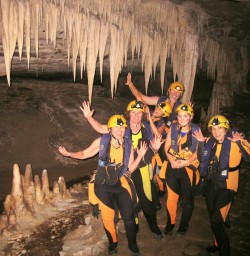 Fun group photo in the Nile River Caves