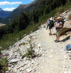Walkers looking down on the Routeburn Valley