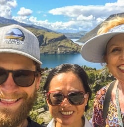 Group selfie at Mou Waho Island, Wanaka Otago New Zealand 